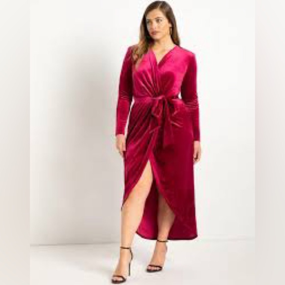 Eloquii Velvet Wrap Dress Burgundy Plus Size 18